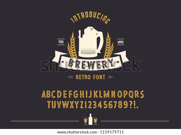 Brewery vintage\
alphabet font. Custom handwritten alphabet. Retro textured hand\
drawn typeface with grunge effect. Vector illustration. Letters and\
Numbers. Original\
Design