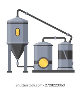 Cervecería. Concepto de máquina de elaboración de cerveza Antiguas. Equipo de proceso de fabricación de cerveza, símbolo de maquinaria adecuado para activos de juego, infografía o impresión de libros. Ilustración vectorial aislada