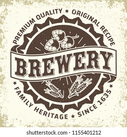 Brewery vintage logo design, craft beer emblem, grange print stamps, beerhouse typography emblem, Vector