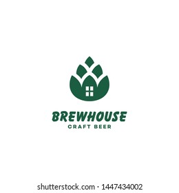 Brewhouse logo design template with hop. Vector illustration.