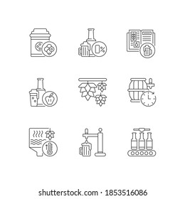 Brewing beer process pixel perfect linear icons set. Industrial production of alcoholic drinks. Customizable thin line contour symbols. Isolated vector outline illustrations. Editable stroke