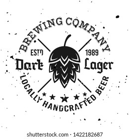 Brewing Company Vector Emblem, Label, Badge, Stamp Or Logo In Monochrome Vintage Style Isolated On Background With Removable Grunge Textures