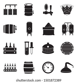 Brewing And Distilling Icons. Black Flat Design. Vector Illustration.