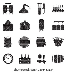 Brewing And Distilling Icons. Black Scribble Design. Vector Illustration.