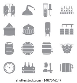 Brewing And Distilling Icons. Gray Flat Design. Vector Illustration.