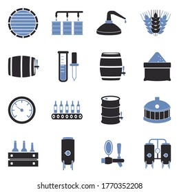 Brewing And Distilling Icons. Two Tone Flat Design. Vector Illustration.