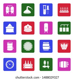 Brewing And Distilling Icons. White Flat Design In Square. Vector Illustration.