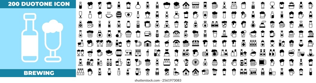 Brewing Duotone Editable Icons set. Vector illustration in modern thin duotone style of brewing icons: brewing, wine, wood, etc