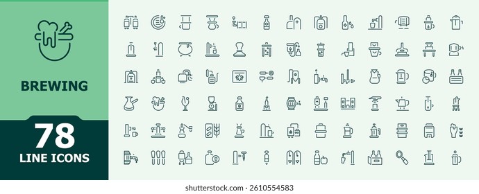 Brewing icon set in linear style. Includes thin line symbols drink, malt, hop, bar, beer, brew and more. Minimal linear icons. Glass icon collection. Editable stroke collections.