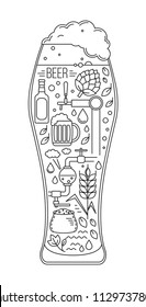 brewing icons in silhouette of beer glass. Vector illustration