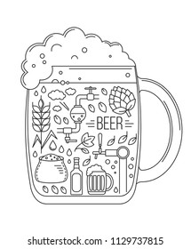 brewing icons in silhouette of beer mug. Vector illustration