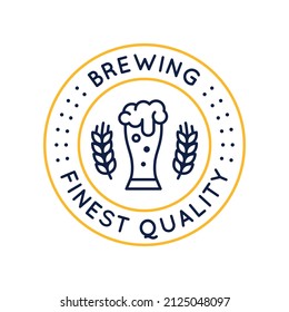 Brewing logo. Circle icon with a glass of beer designed for beerhouses, pubs, bars, breweries, beer stores. Vector illustration