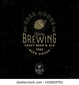 Brewing logo. Pub emblem. Hop cone icon. Craft Beer logotype. Vintage style.