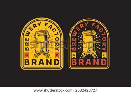 brewing machine with tank barrel filtration, boiling, distillery retro badge logo design for beer, crafting. tube and copper production beer emblem logo collection for brewery factory and industry 