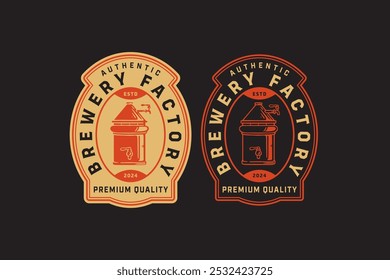 máquina de cerveja com filtração de tanque, fervura, destilaria retro emblema logotipo design para cerveja, artesanato, cervejaria. tubo e cobre produção de cerveja emblema coleção de logotipo para fábrica de cervejaria e indústria 