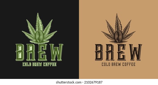 brewing, marijuana leaf and coffee logo