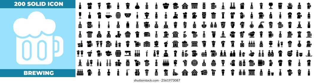 Brewing Solid Editable Icons set. Vector illustration in modern thin solid style of brewing icons: brewing, wine, wood, etc