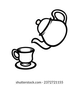 Brewing Tea Bag. Place Tea Bag in Cup, Add Boiling Water, Wait for few Minutes. Cooking Direction for Hot Drink. Flat Line Vector Illustration and Icons