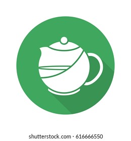 Brewing teapot flat design long shadow icon. Vector silhouette symbol