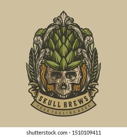 Brews skull vintage logo vector