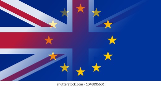 brexit blue european union EU half flag and great britain half flag, united kingdom exit concept