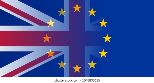 brexit blue european union EU half flag and great britain half flag, united kingdom exit concept