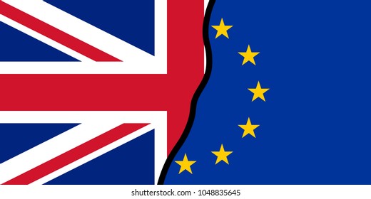 brexit blue european union EU half flag and great britain half flag, united kingdom exit concept