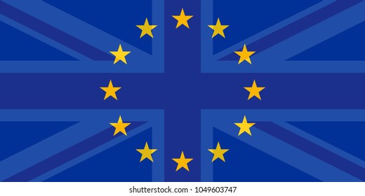 brexit blue european union EU half flag and great britain half flag, united kingdom exit concept