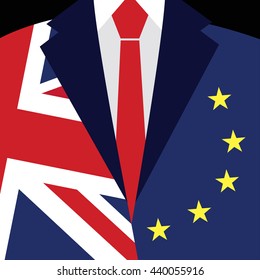 Brexit concept. British flag, EU flag. EU referendum. Symbol of imminent exit of Great Britain out of the European Union. Vector illustration background.