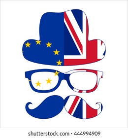 Brexit concept. British invisible man with two flags - EU and UK. Vector illustration