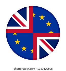 concepto de brexit. icono de botón con banderas del reino unido y de la unión europea. aislado en fondo blanco
