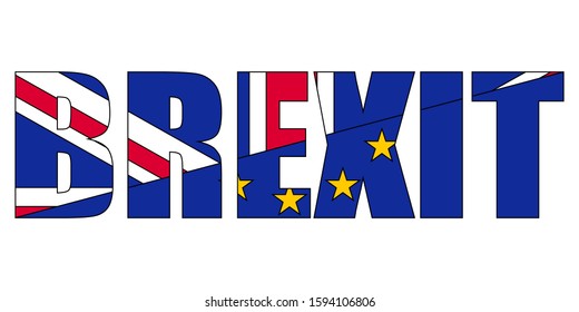 Brexit concept referendum on the UK withdrawal from the EU European Union flags of the UK are half with the EU. Brexit referendum campaign