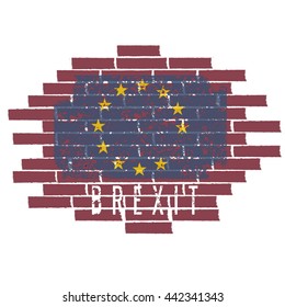 Brexit concept vector illustration with EU flag on the brick wall