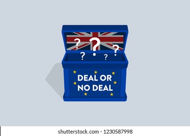 Brexit Deal or No Deal - British withdrawal from the European Union. Flat vector illustration.