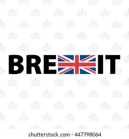 Brexit Design Concept Devoted United Kingdom's EU Referendum - Black Letters with Blue and Red Elements of British Flag on Light Grey Queen's Crown Symbol Wallpaper Background - Icon Flat Design