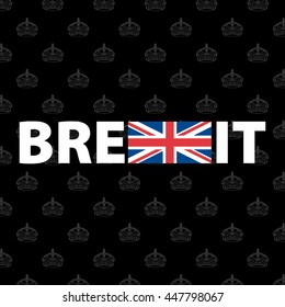 Brexit Design Concept Devoted United Kingdom's EU Referendum - White Letters with Blue and Red Elements of British Flag on Black Queen's Crown Symbol Wallpaper Background - Icon Flat Design