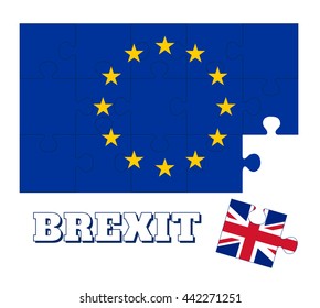 Brexit. Euro Puzzle and one Puzzle Piece With Great Britain Flag