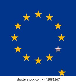 Brexit flag of the EU. Brexit referendum in the UK. Silky Flag of Blue European Union. 