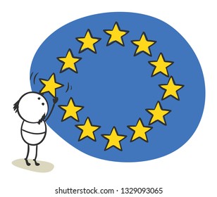 Brexit. Funny vector illustration -- exit from the European Union.