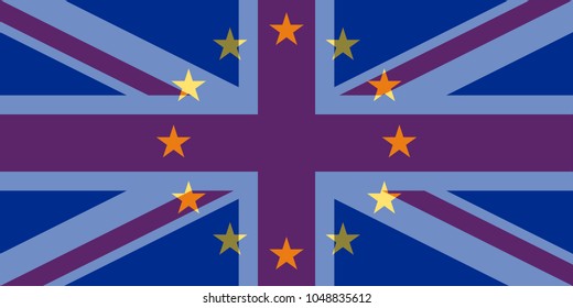 brexit great britain flag under blue european union EU flag, united kingdom exit from EU