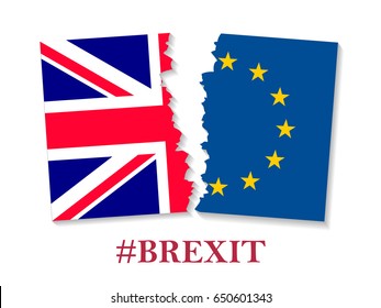 Brexit hashtag two parts of flags, metadata tag for social network and microblogging, British exit decision. Vector flat style illustration on white background