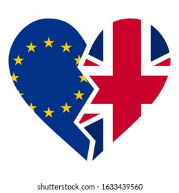 Brexit icon. Flag of Britain and European Union. Heart flag brexit. Symbol of brexit.