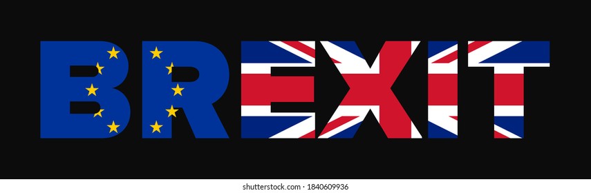 Brexit Logo Concept. No deal brexit banner with EU european union and union jack UK flag. United Kingdom has left the EU and must agree a trade  deal before 31 December 2020. 