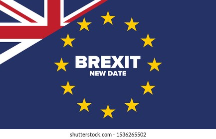 Brexit poster. UK leaving EU. Crisis in relations between the United Kingdom and the European Union. Vote for new deal. Brexit without deal. Great Britain and Europe flags. Vector illustration 