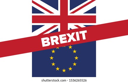 Brexit poster. UK leaving EU. Crisis in relations between the United Kingdom and the European Union. Vote for new deal. Brexit without deal. Great Britain and Europe flags. Vector illustration 