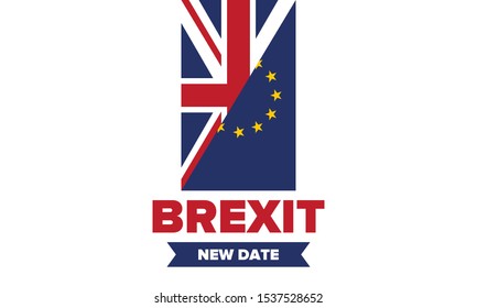 Brexit poster. UK leaving EU. Crisis in relations between the United Kingdom and the European Union. Vote for new deal. Brexit without deal. Great Britain and Europe flags. Vector illustration 