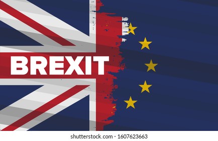 Brexit poster. UK leaving EU. Crisis in relations between the United Kingdom and the European Union. Vote for new deal. Brexit without deal. Great Britain and Europe flags. Vector illustration 