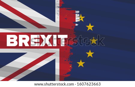 Brexit poster. UK leaving EU. Crisis in relations between the United Kingdom and the European Union. Vote for new deal. Brexit without deal. Great Britain and Europe flags. Vector illustration 