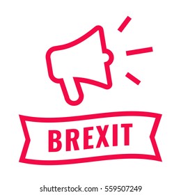 Brexit. Ribbon and megaphone icon. Flat vector illustration on white background.