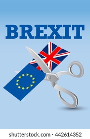 Brexit - Scissors cutting the flags of the European Union and of the United Kingdom
